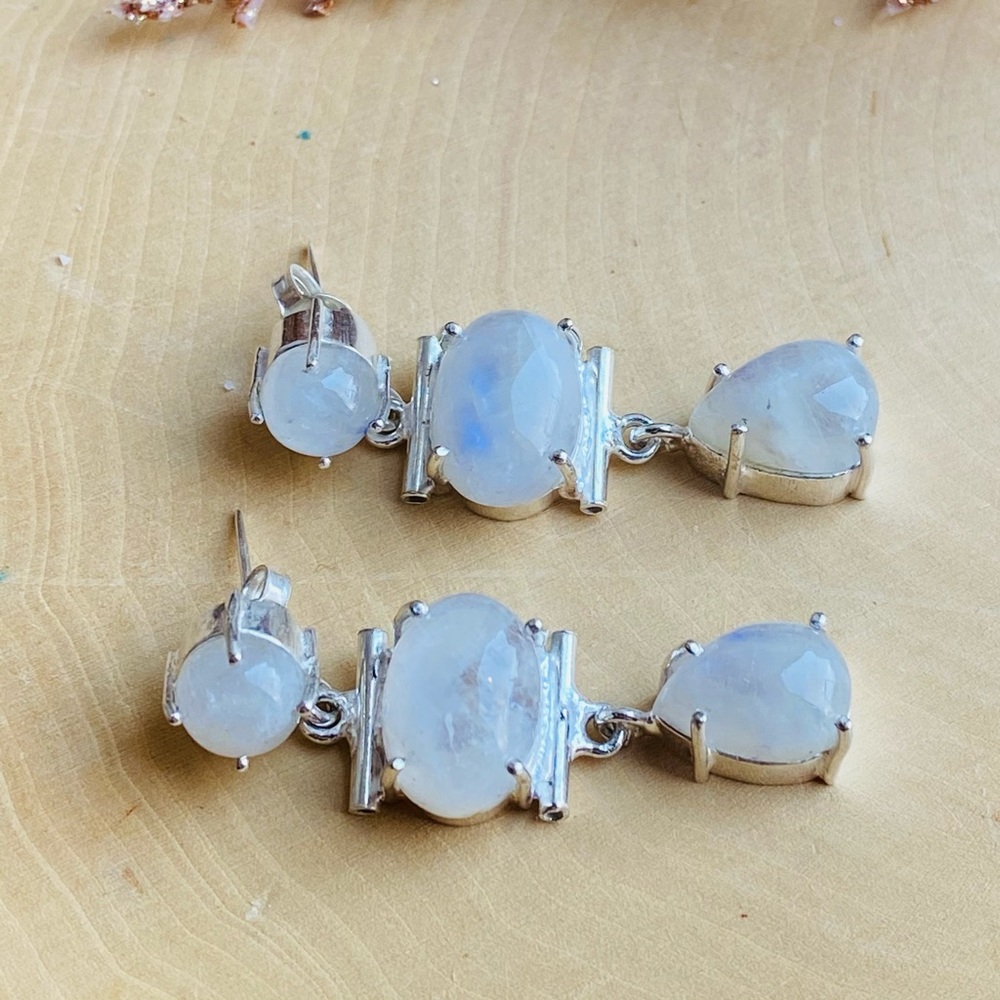 Rainbow Moonstone Silver Stud/ Dangle Earrings - image 7
